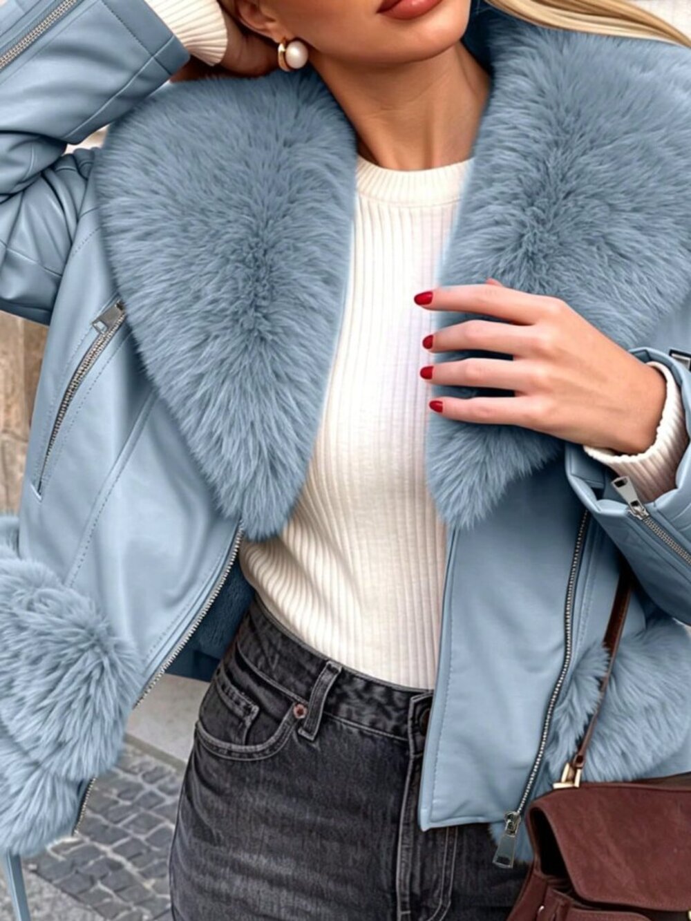 Blue Casual Women's Lapel Zip-Up Belted Regular Fit Jacket